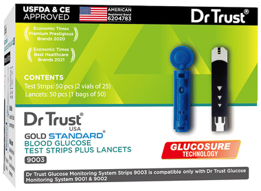 Dr Trust USA Gold Standard Blood Glucose 50 Test Strips Plus 50 Lancets
