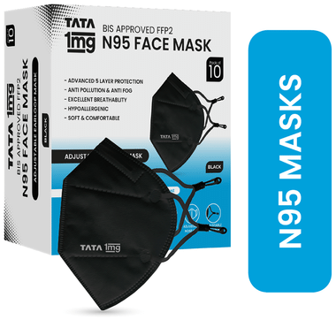 Tata 1mg BIS Approved FFP2 N95 Mask Black with Adjustable Ear Loop 10 Mask