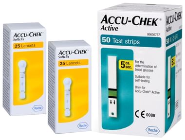 Accu-Chek Combo Pack of Active 50 Test Strip & 2 Pack of Softclix Lancet (25 Each)
