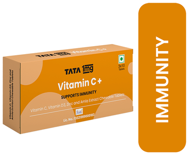 Tata 1mg Vitamin C+Vitamin D3, Zinc and Amla Extract Chewable Tablet