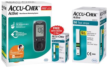 Accu-Chek Active Combo of Glucometer with 10 Test Strip Free and 50 Test Strips