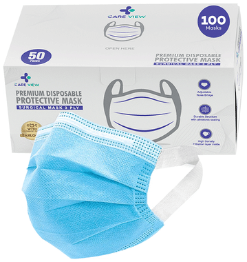 Care View 3 Ply Premium Disposable Protective Surgical Face Mask with Ear Loops Blue